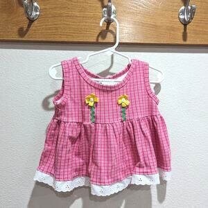 Vtg Small Steps Top Girls Sz 18-24m Pink Plaid Tank Flowy